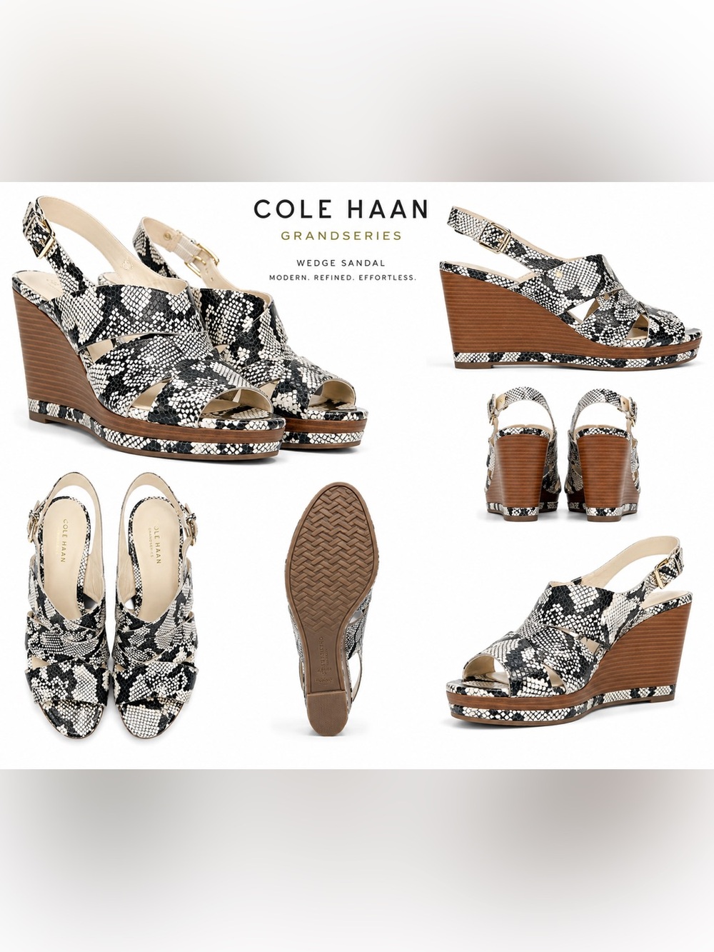 NWOB Cole Haan SZ 9B Snake Print Leather Platform Wedge Sandals/4.25” heels